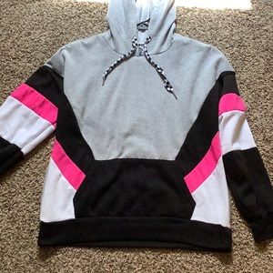 Black, white, gray, and pink hoodie